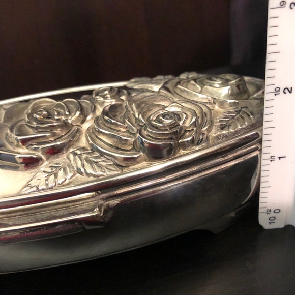 VTG Godinger Silver Plate Rose Jewelry Box Oval - Picture 10 of 10